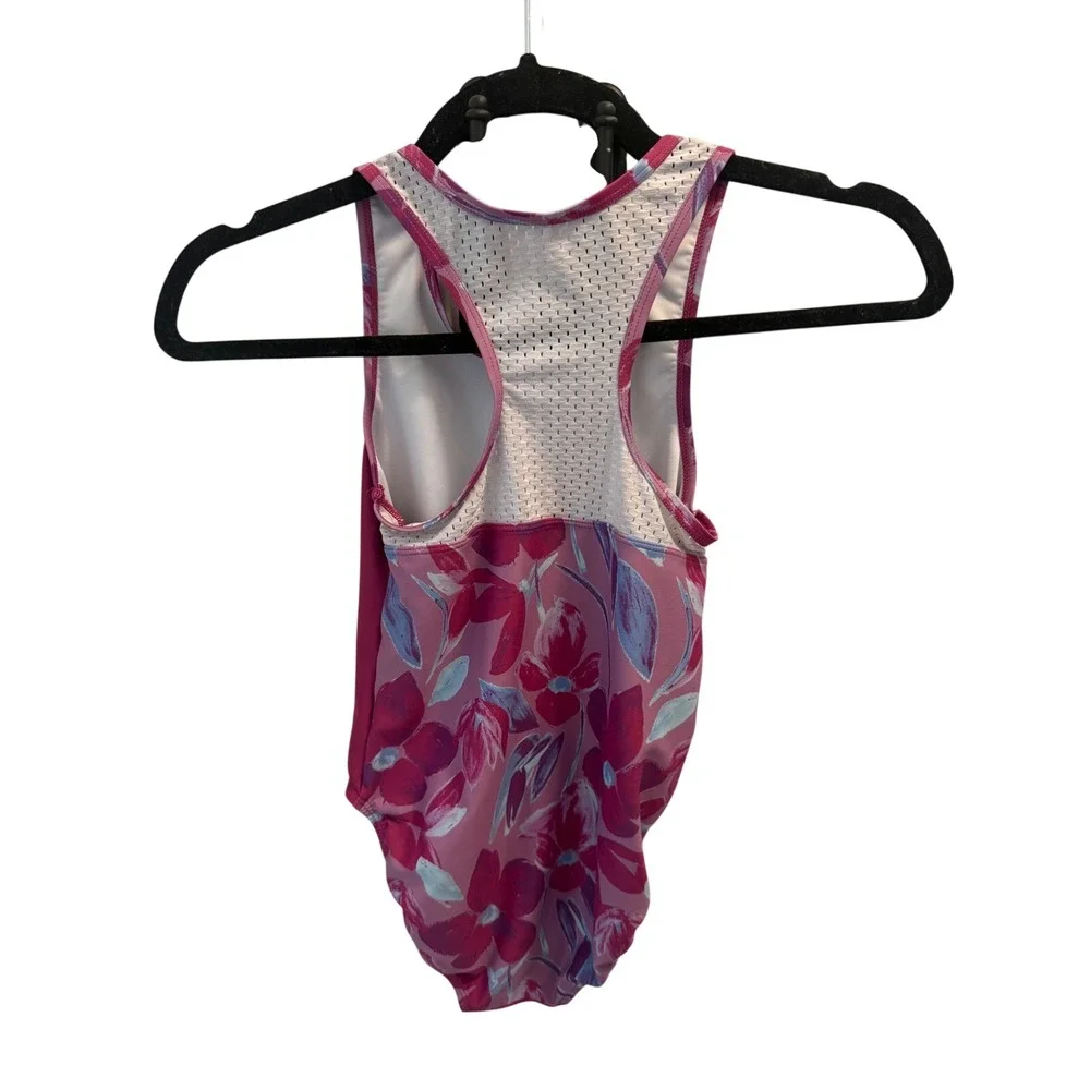 Plum Practicewear Girls‎ Child Large Triad Classic Floral Mesh Back Leotard Pink